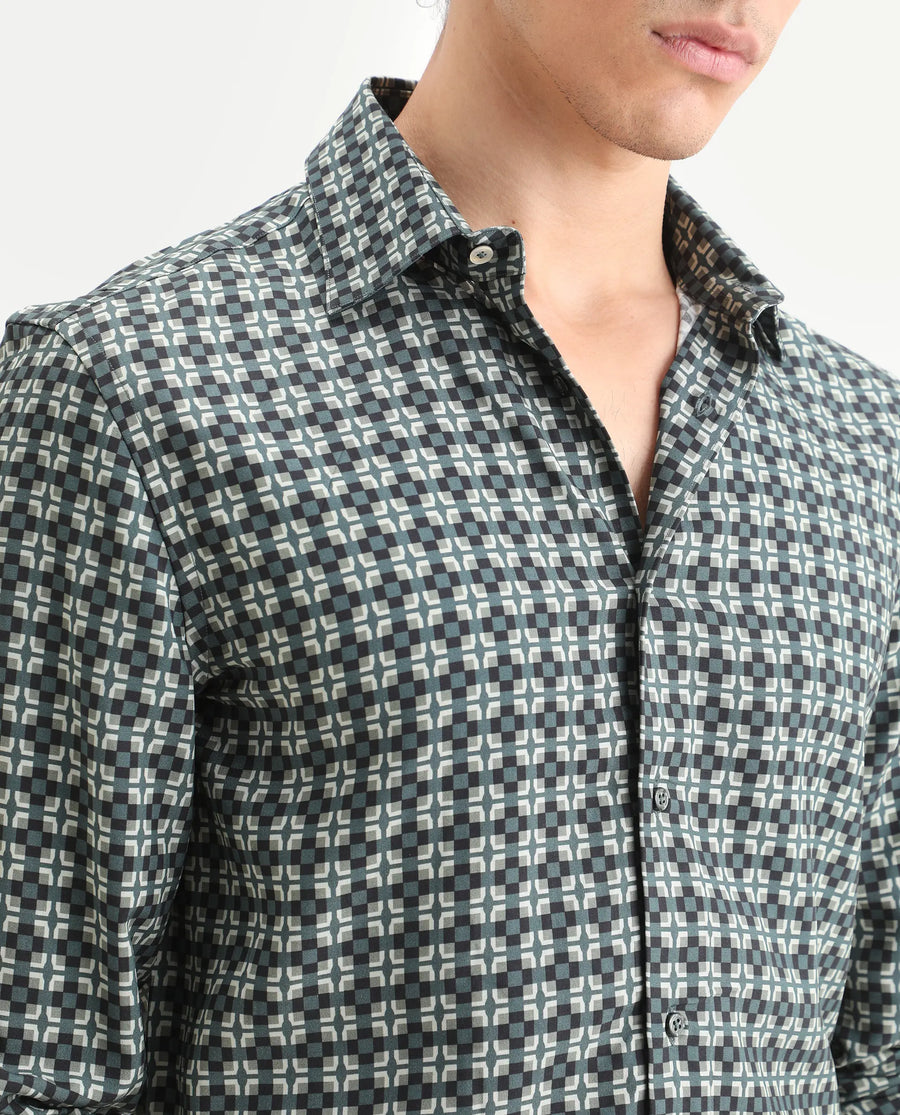 Rare Rabbit Men's Lojo L Dusky Green Viscose Fabric Full Sleeve Spread Collar Regular Fit Geometric Print Shirt