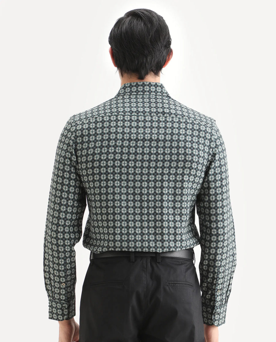 Rare Rabbit Men's Lojo L Dusky Green Viscose Fabric Full Sleeve Spread Collar Regular Fit Geometric Print Shirt