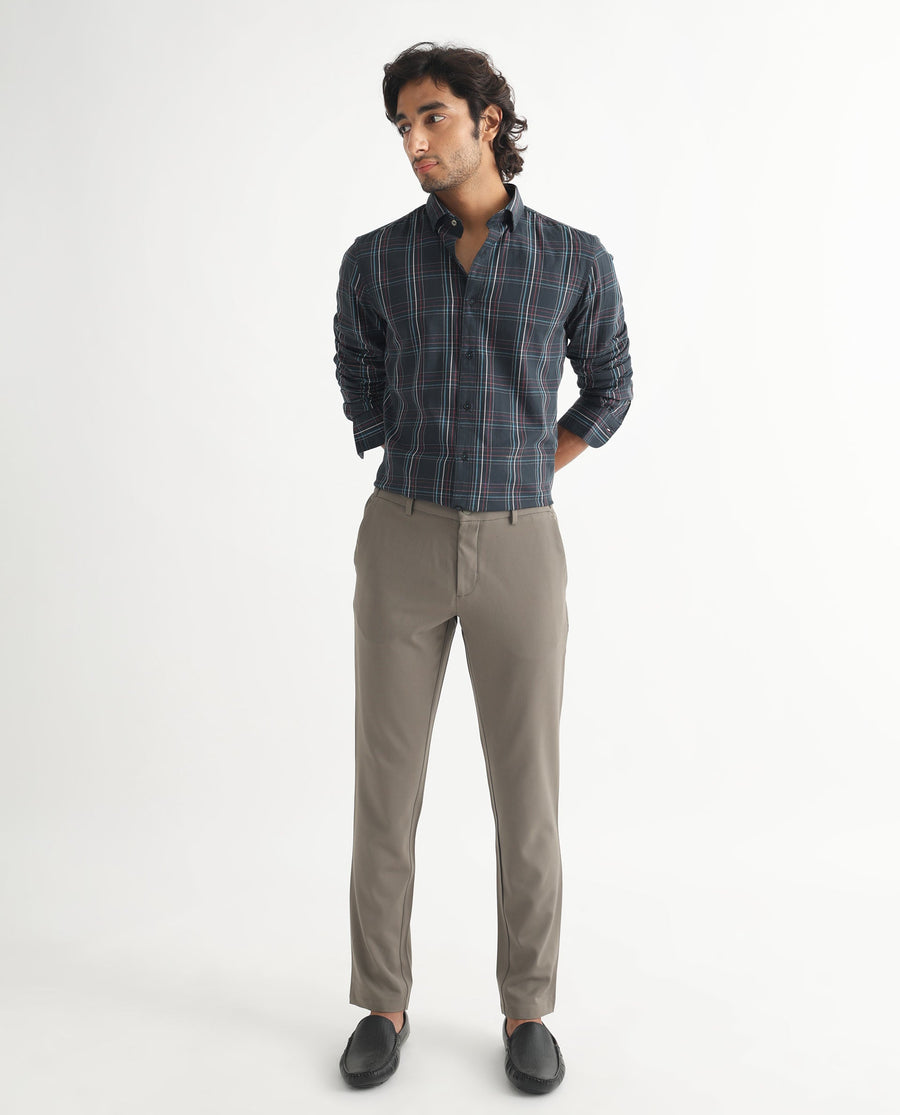 Rare Rabbit Men's Lome Navy Cotton Checked Print Regular Fit Full Sleeve Collared Shirt