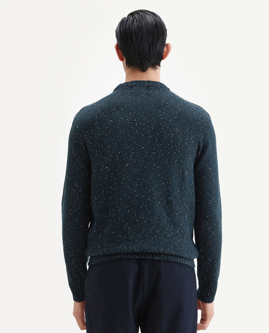 Rare Rabbit Men's Lomo Dark Navy Acrylic Printed Regular Fit Full Sleeve Crew Neck Sweater