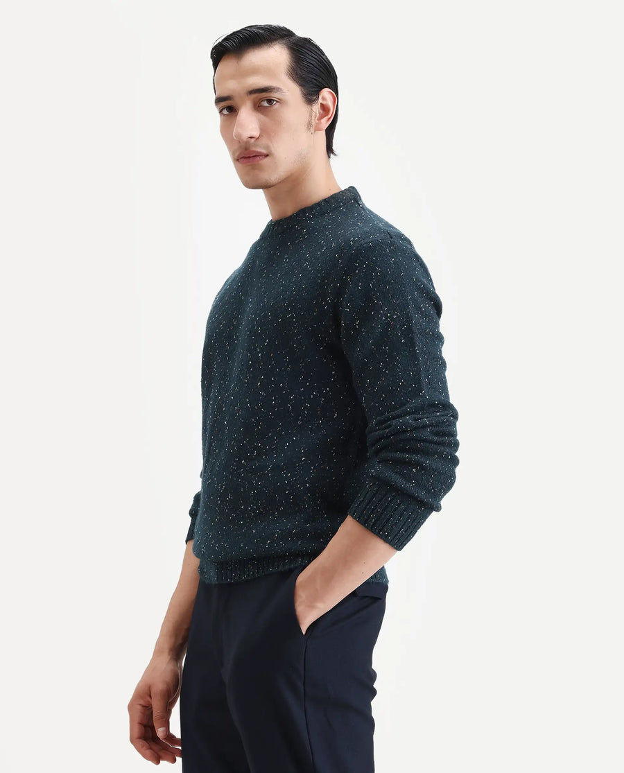 Rare Rabbit Men's Lomo Dark Navy Acrylic Printed Regular Fit Full Sleeve Crew Neck Sweater