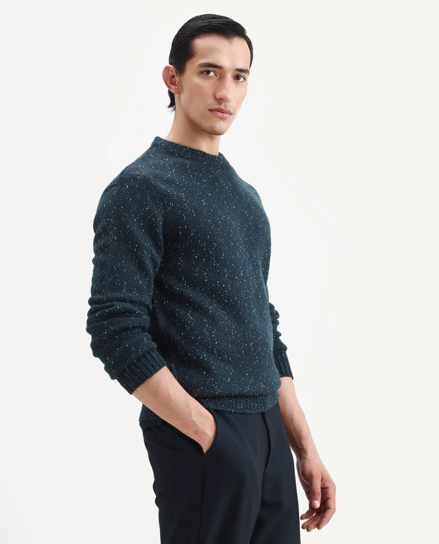 Rare Rabbit Men's Lomo Dark Navy Acrylic Printed Regular Fit Full Sleeve Crew Neck Sweater