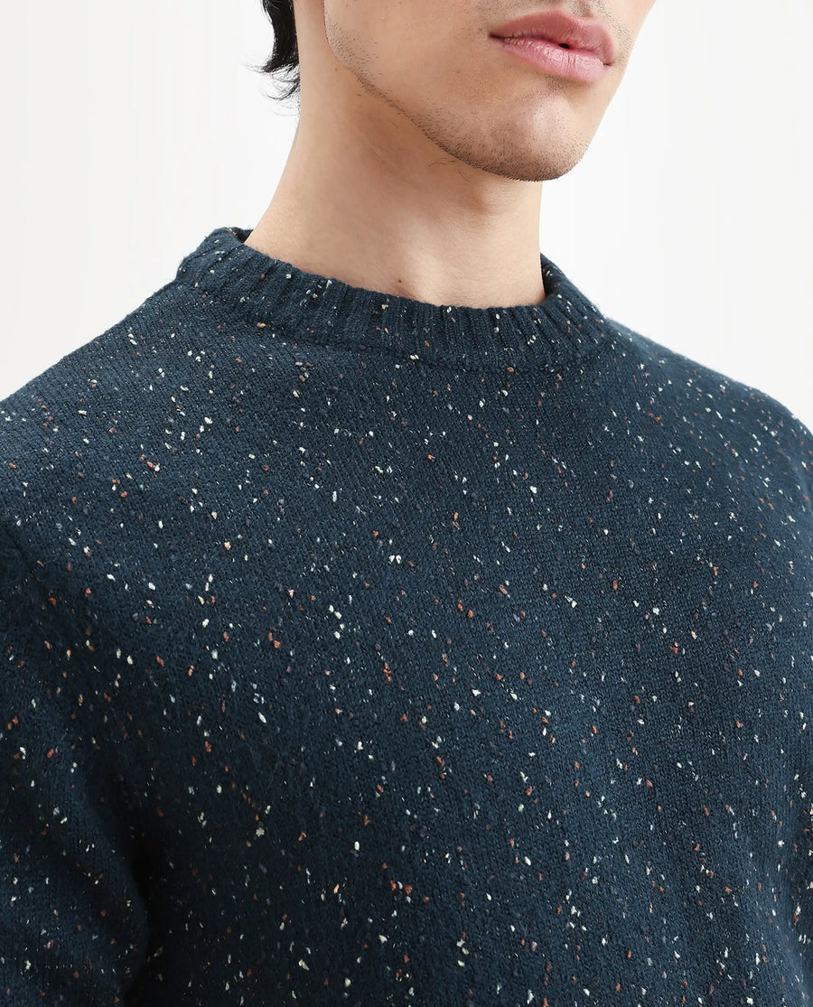 Rare Rabbit Men's Lomo Dark Navy Acrylic Printed Regular Fit Full Sleeve Crew Neck Sweater
