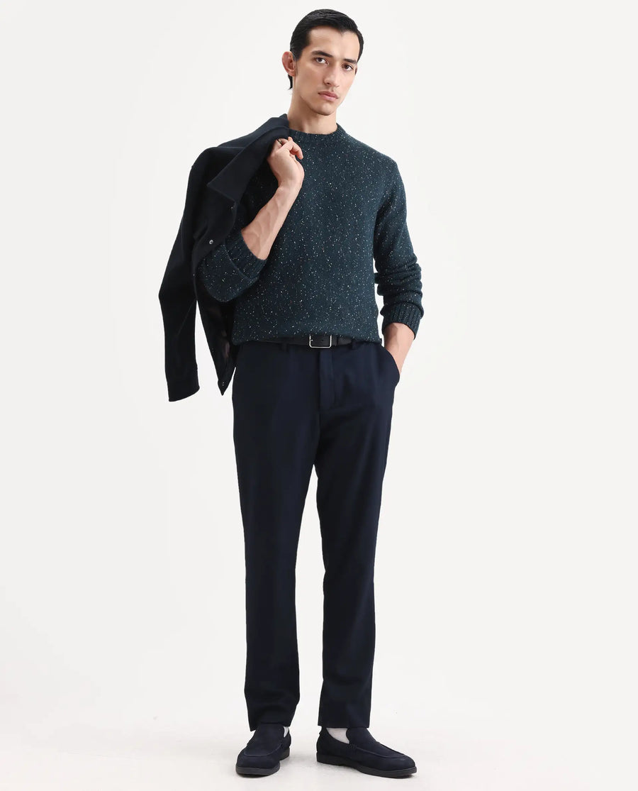 Rare Rabbit Men's Lomo Dark Navy Acrylic Printed Regular Fit Full Sleeve Crew Neck Sweater