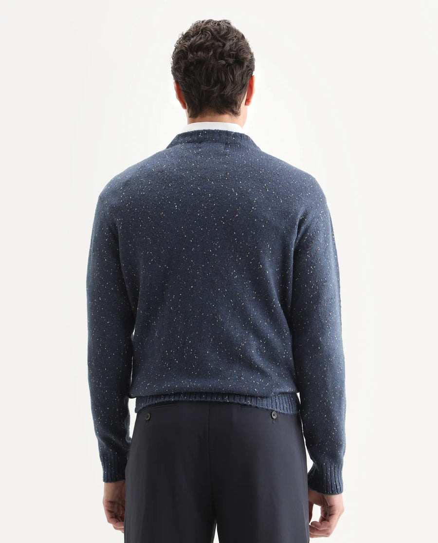 Rare Rabbit Men's Lomot Dark Purple Cotton Fabric Crew Neck Regular Fit Speckled Print Sweater
