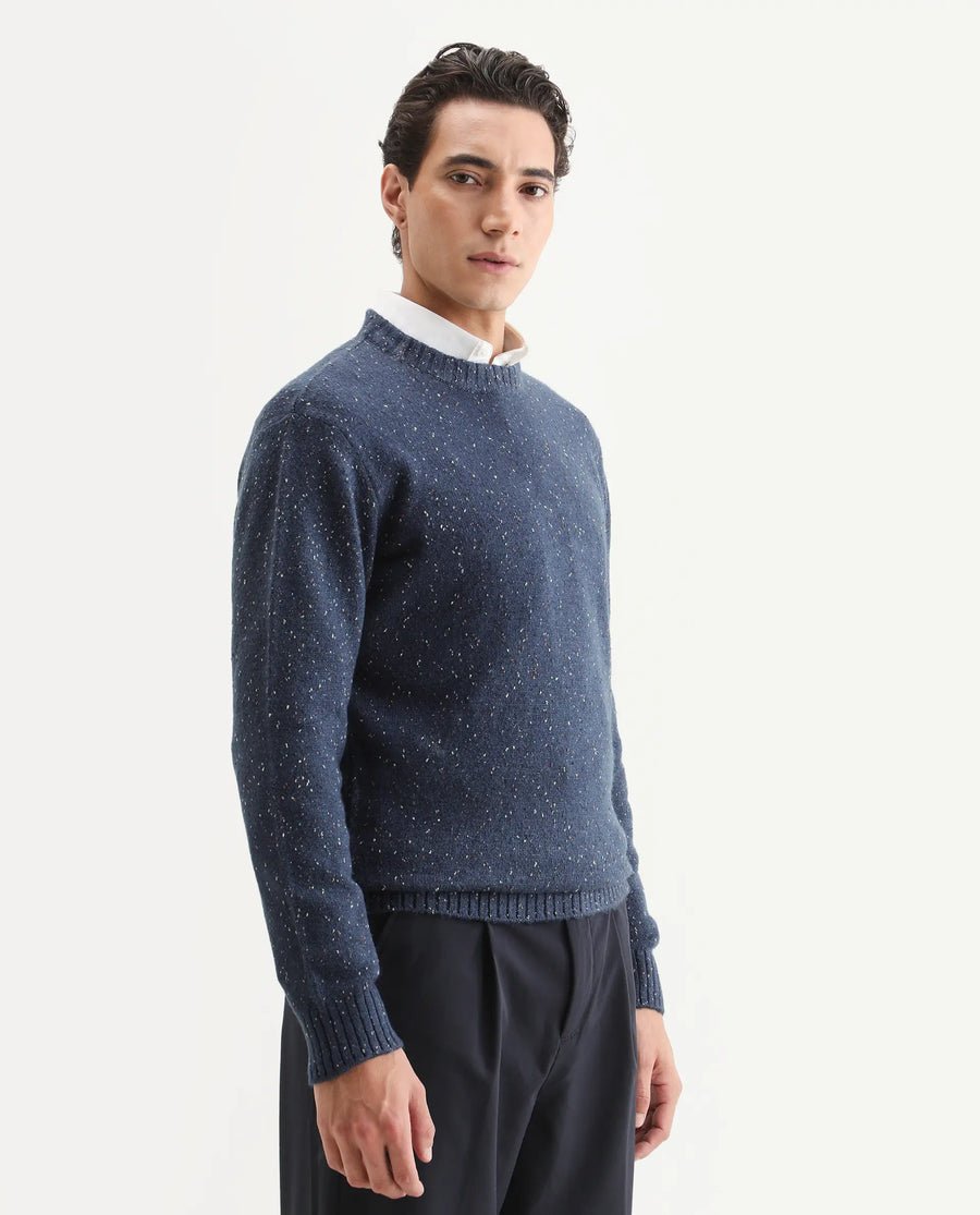 Rare Rabbit Men's Lomot Dark Purple Cotton Fabric Crew Neck Regular Fit Speckled Print Sweater