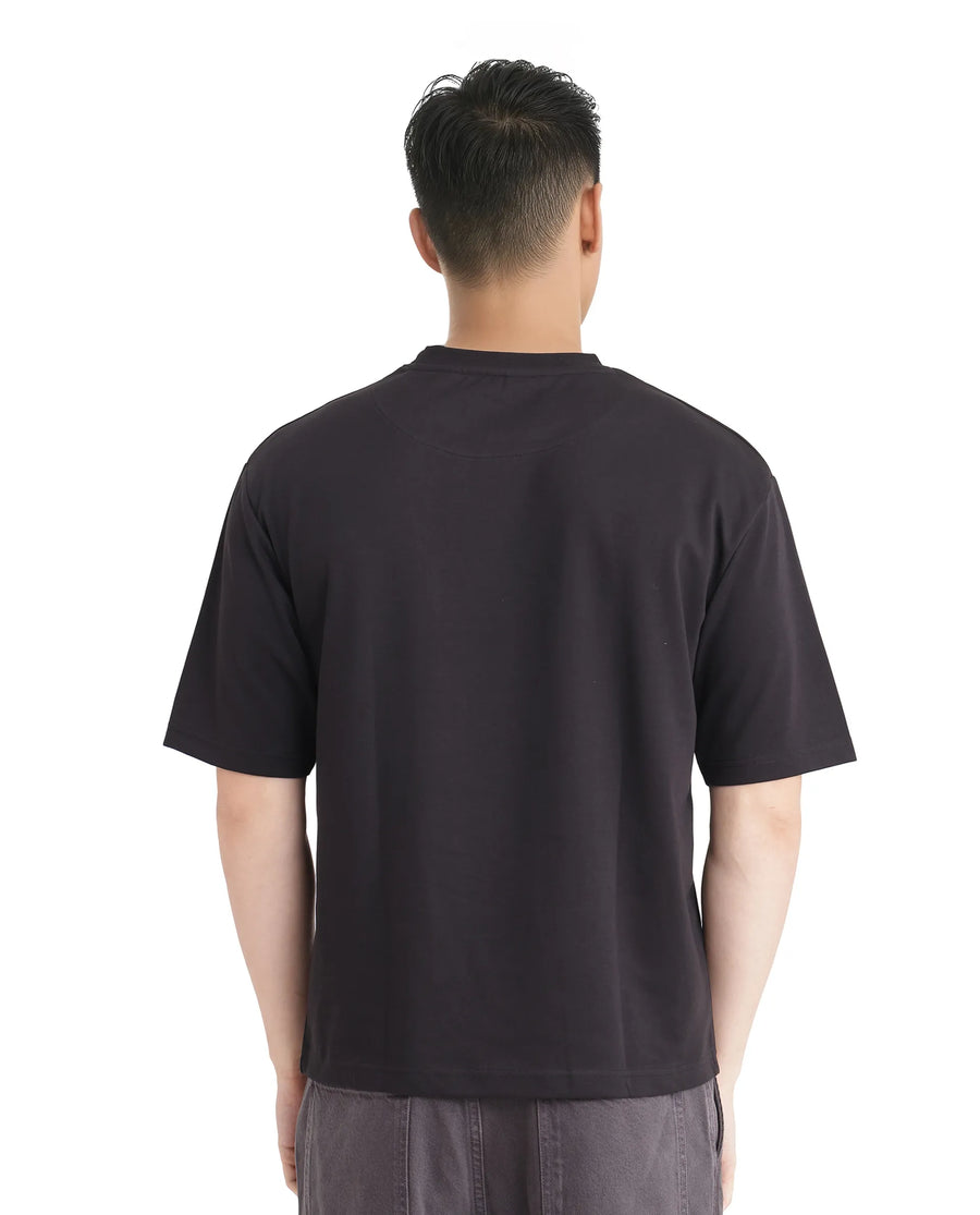 Rare Rabbit Men's Lop Black Cotton Graphic Print Boxy Fit Half Sleeve Crew Neck T-Shirt