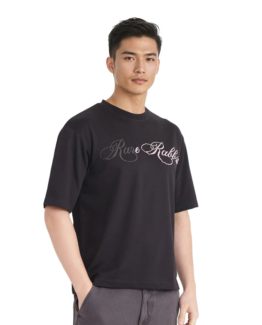 Rare Rabbit Men's Lop Black Cotton Graphic Print Boxy Fit Half Sleeve Crew Neck T-Shirt