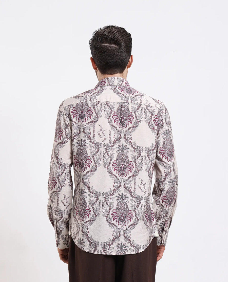 Rare Rabbit Men's Lorat Dusky Peach Viscose Blend Digital Print Regular Fit Full Sleeve Collared Shirt