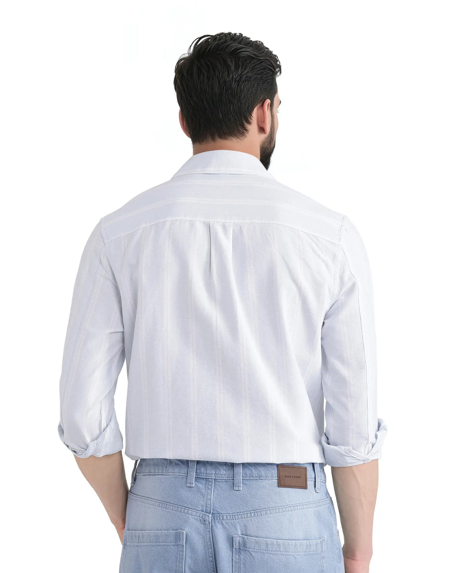 Rare Rabbit Men's Lorb Light Blue Cotton Striped Print Regular Fit Full Sleeve Collared Shirt