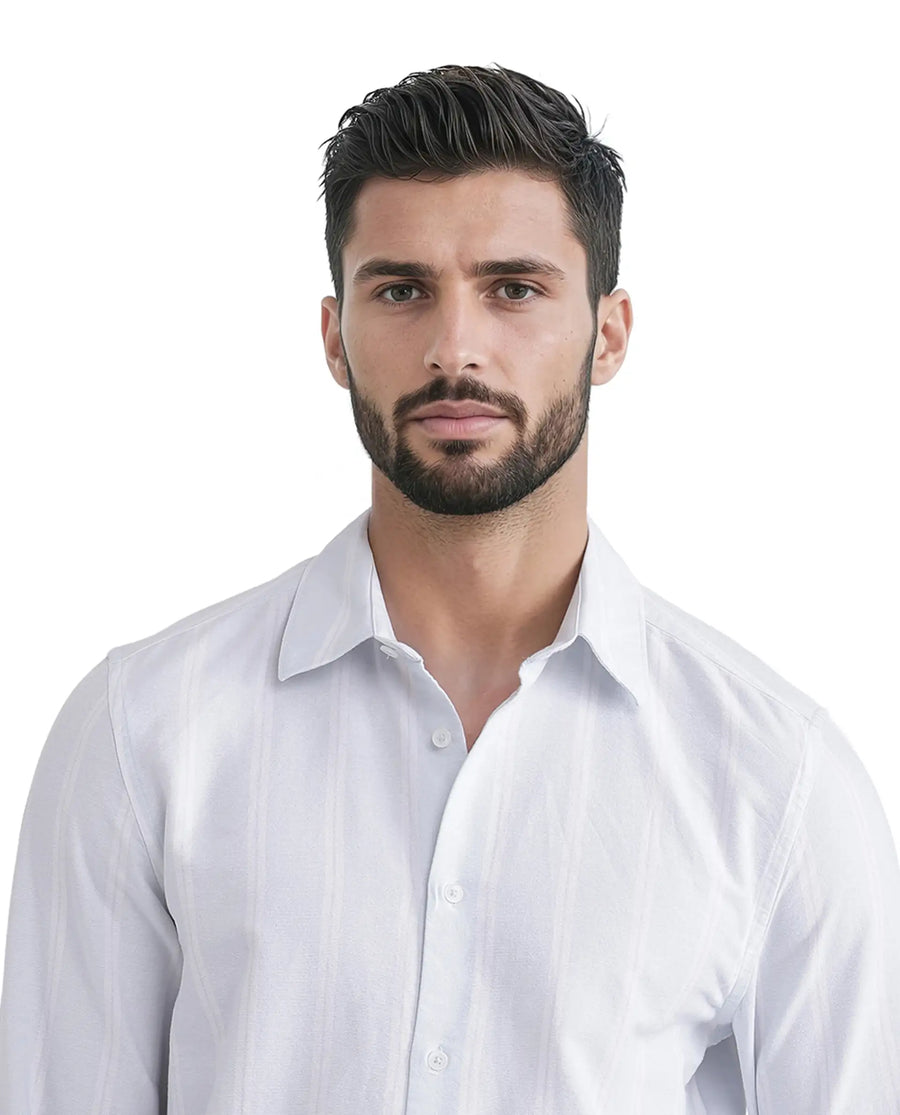 Rare Rabbit Men's Lorb Light Blue Cotton Striped Print Regular Fit Full Sleeve Collared Shirt