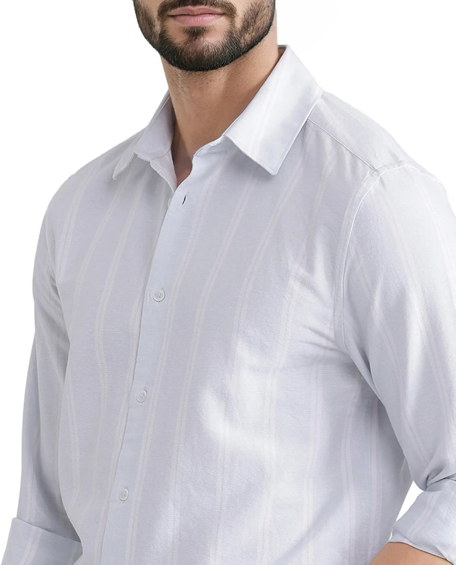 Rare Rabbit Men's Lorb Light Blue Cotton Striped Print Regular Fit Full Sleeve Collared Shirt