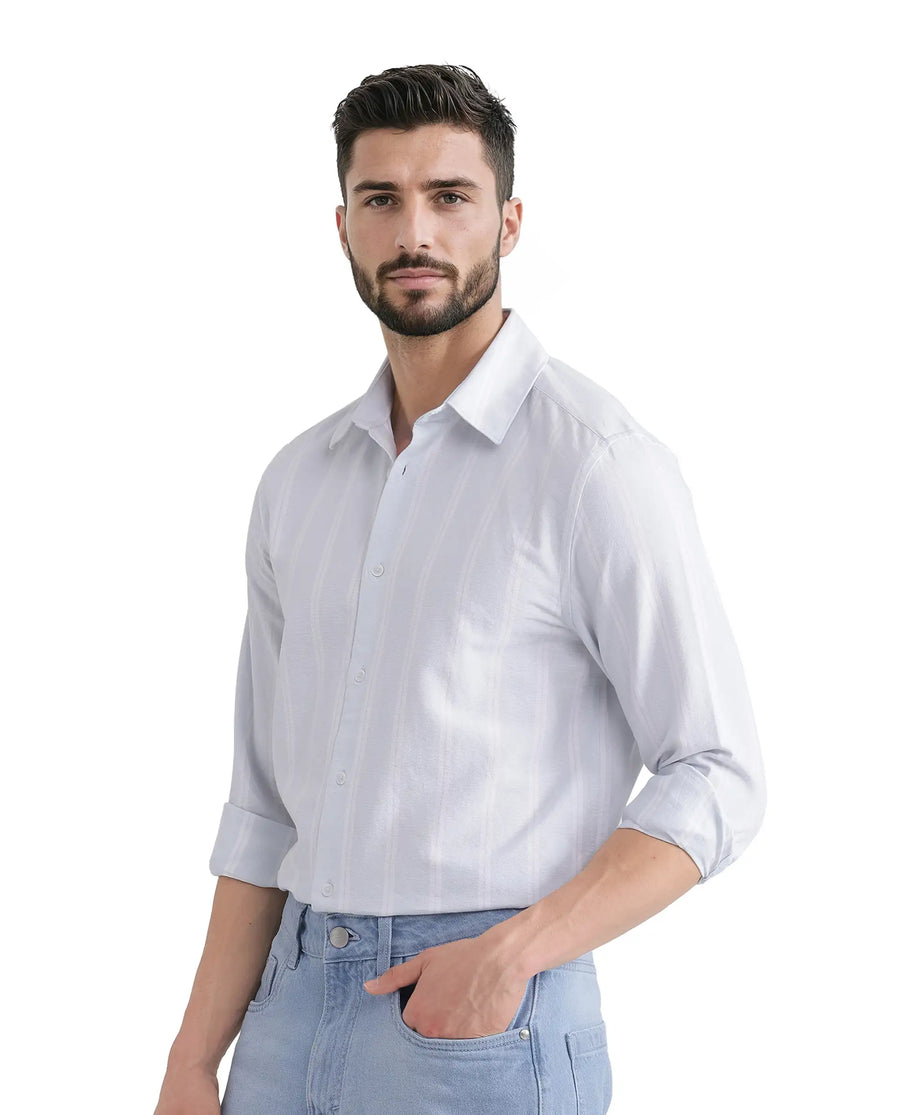 Rare Rabbit Men's Lorb Light Blue Cotton Striped Print Regular Fit Full Sleeve Collared Shirt