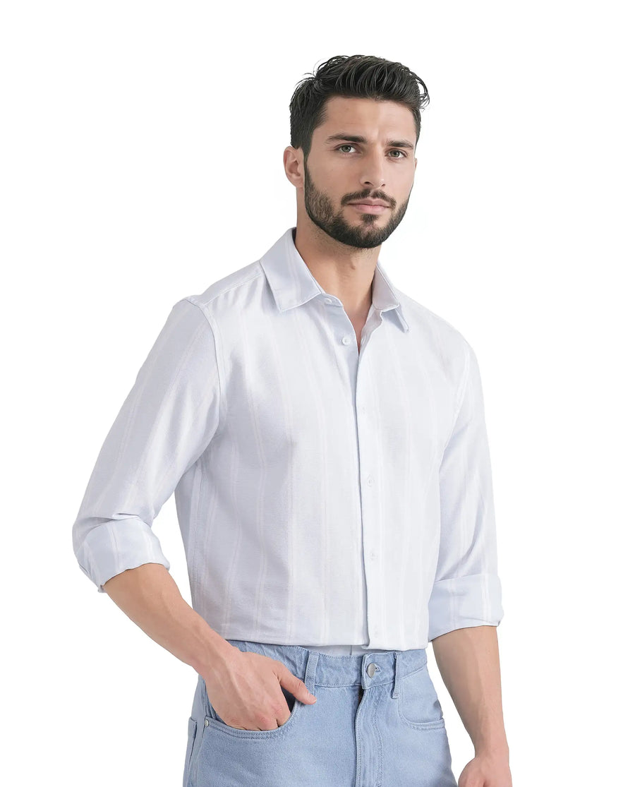 Rare Rabbit Men's Lorb Light Blue Cotton Striped Print Regular Fit Full Sleeve Collared Shirt