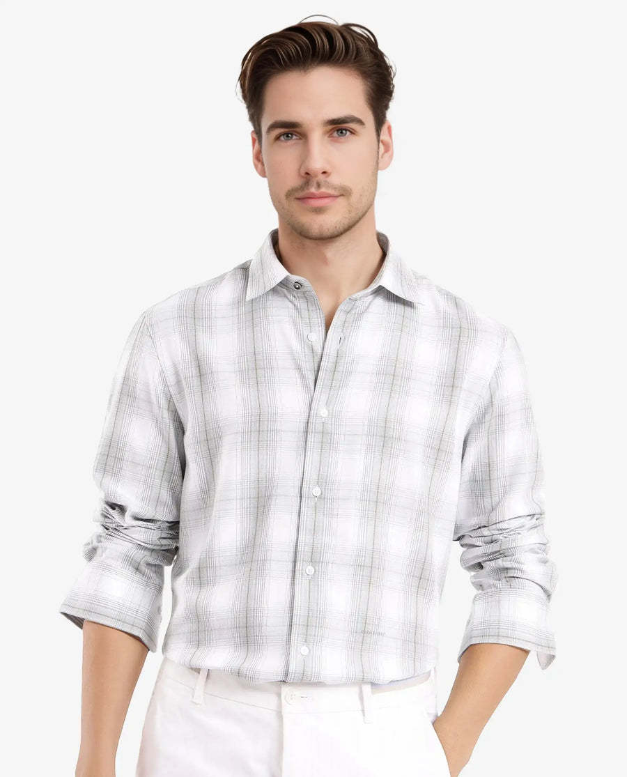 Rare Rabbit Men's Lorde Dusky Green Cotton Checked Print Regular Fit Full Sleeve Collared Shirt