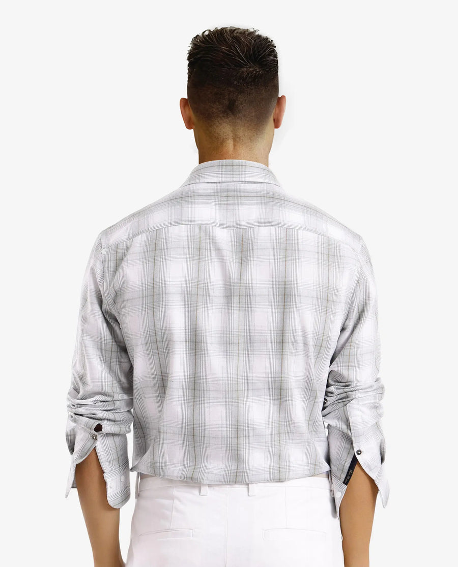 Rare Rabbit Men's Lorde Dusky Green Cotton Checked Print Regular Fit Full Sleeve Collared Shirt