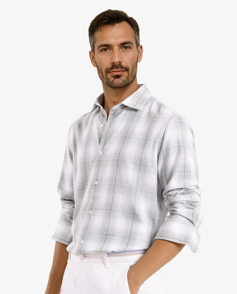 Rare Rabbit Men's Lorde Dusky Green Cotton Checked Print Regular Fit Full Sleeve Collared Shirt