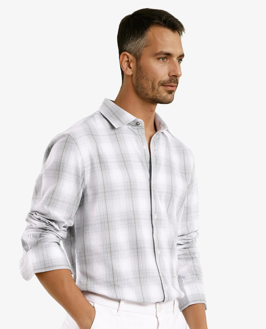 Rare Rabbit Men's Lorde Dusky Green Cotton Checked Print Regular Fit Full Sleeve Collared Shirt