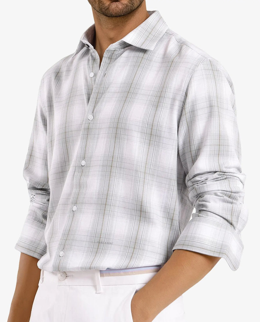Rare Rabbit Men's Lorde Dusky Green Cotton Checked Print Regular Fit Full Sleeve Collared Shirt