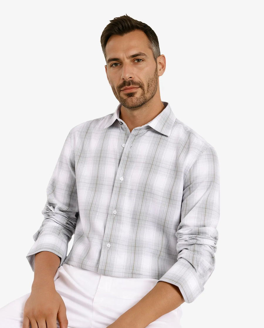 Rare Rabbit Men's Lorde Dusky Green Cotton Checked Print Regular Fit Full Sleeve Collared Shirt
