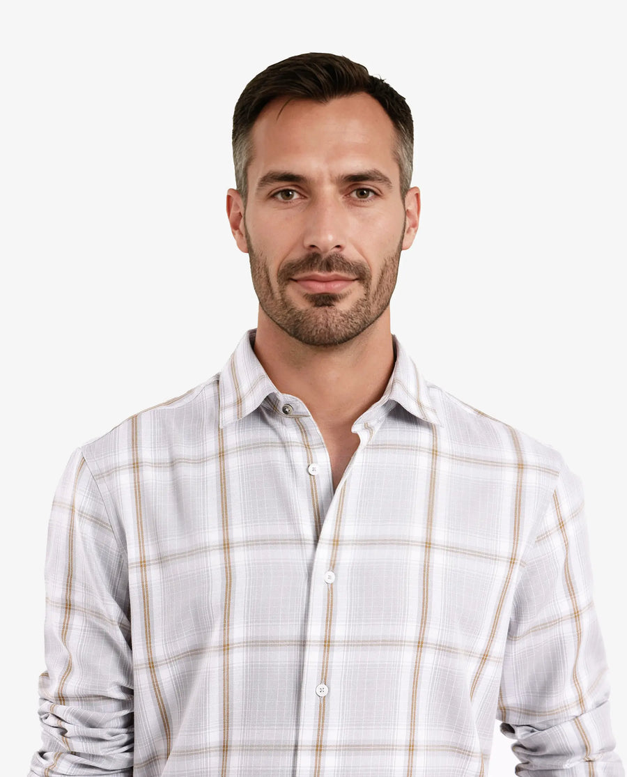 Rare Rabbit Men's Lorde Light Grey Cotton Checked Print Regular Fit Full Sleeve Collared Shirt