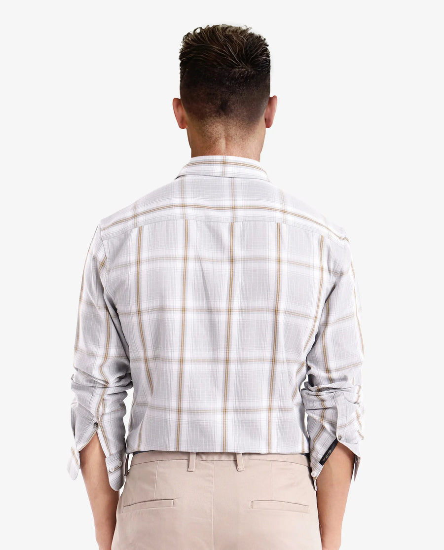Rare Rabbit Men's Lorde Light Grey Cotton Checked Print Regular Fit Full Sleeve Collared Shirt