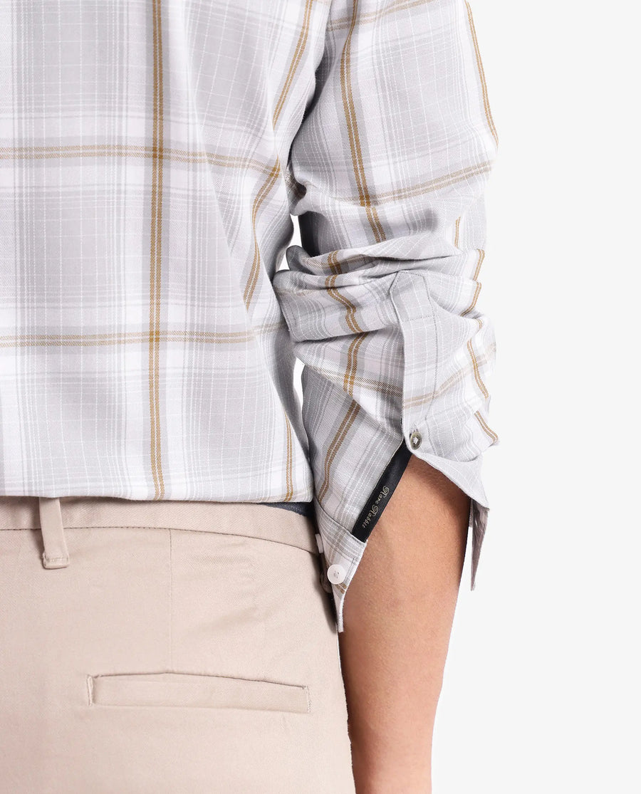 Rare Rabbit Men's Lorde Light Grey Cotton Checked Print Regular Fit Full Sleeve Collared Shirt