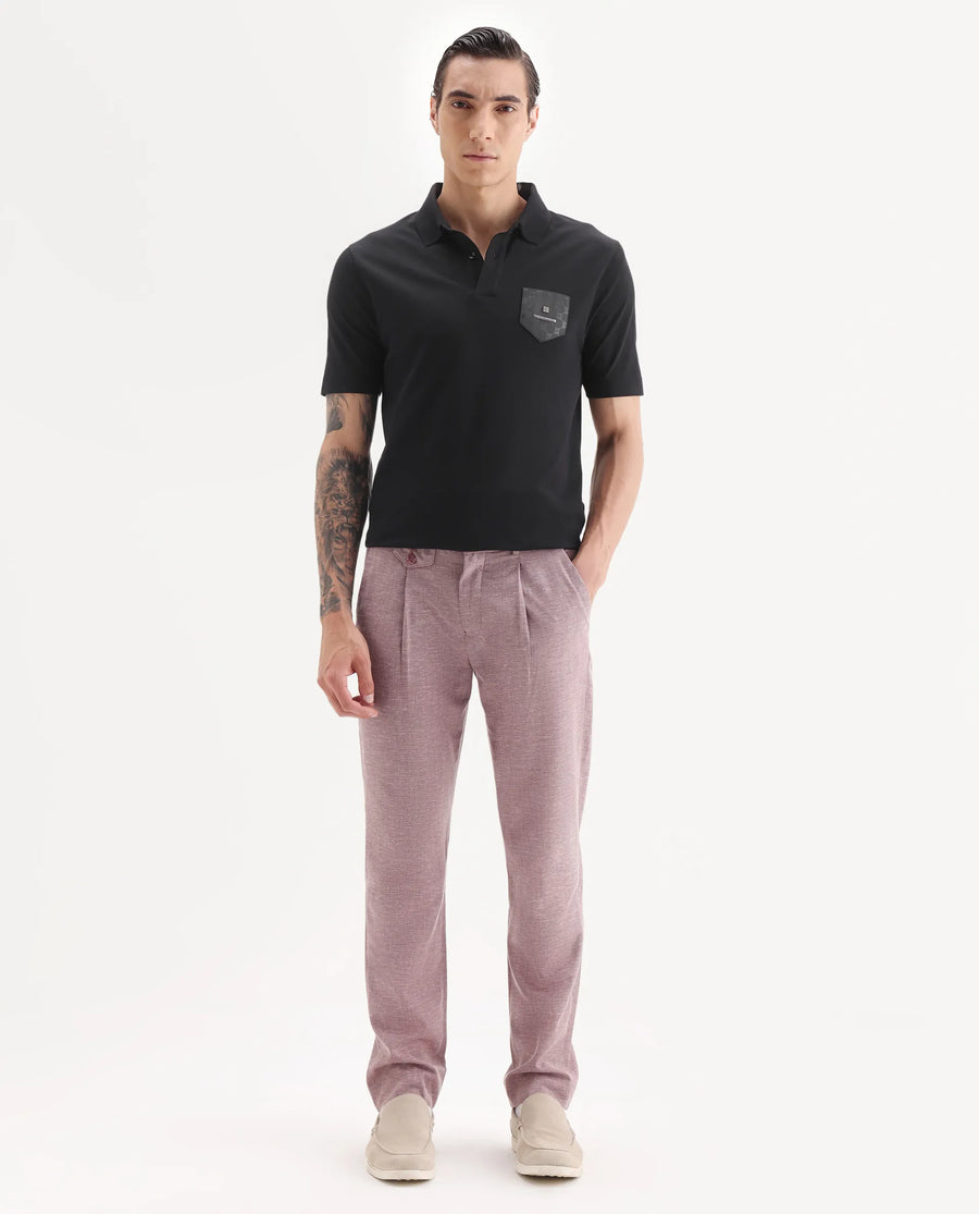 Rare Rabbit Men's Lorn Black Cotton Blend Fabric Half Sleeve Spread Collar Plain Polo