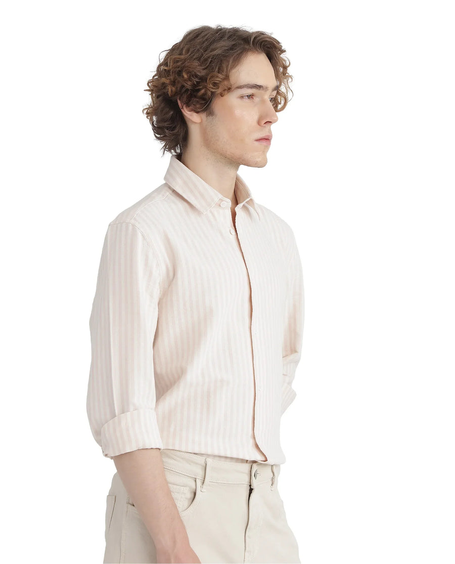 Rare Rabbit Men's Lorp Light Pink Cotton Striped Print Regular Fit Full Sleeve Collared Shirt