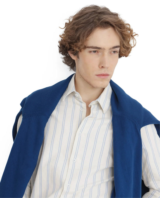Rare Rabbit Men's Lorw Blue Cotton Striped Print Regular Fit Full Sleeve Collared Shirt