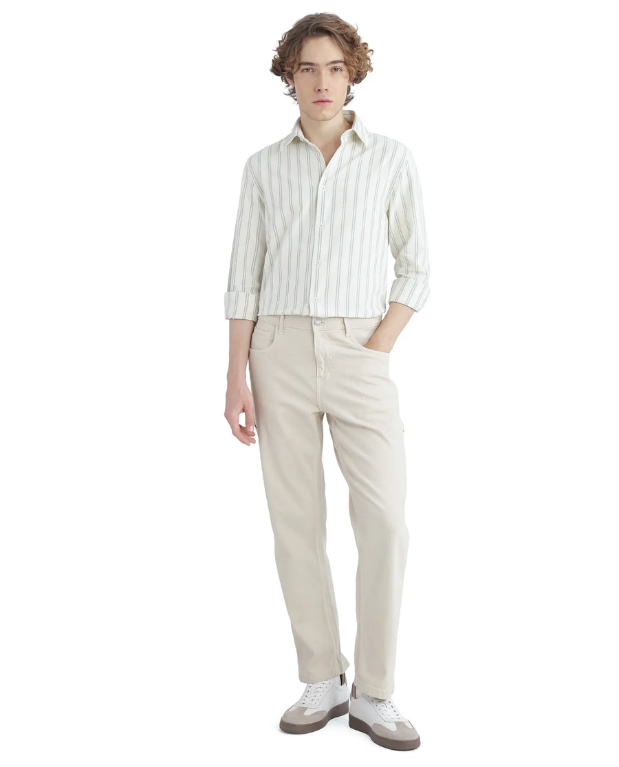 Rare Rabbit Men's Lorw Pastel Green Cotton Striped Print Regular Fit Full Sleeve Collared Shirt