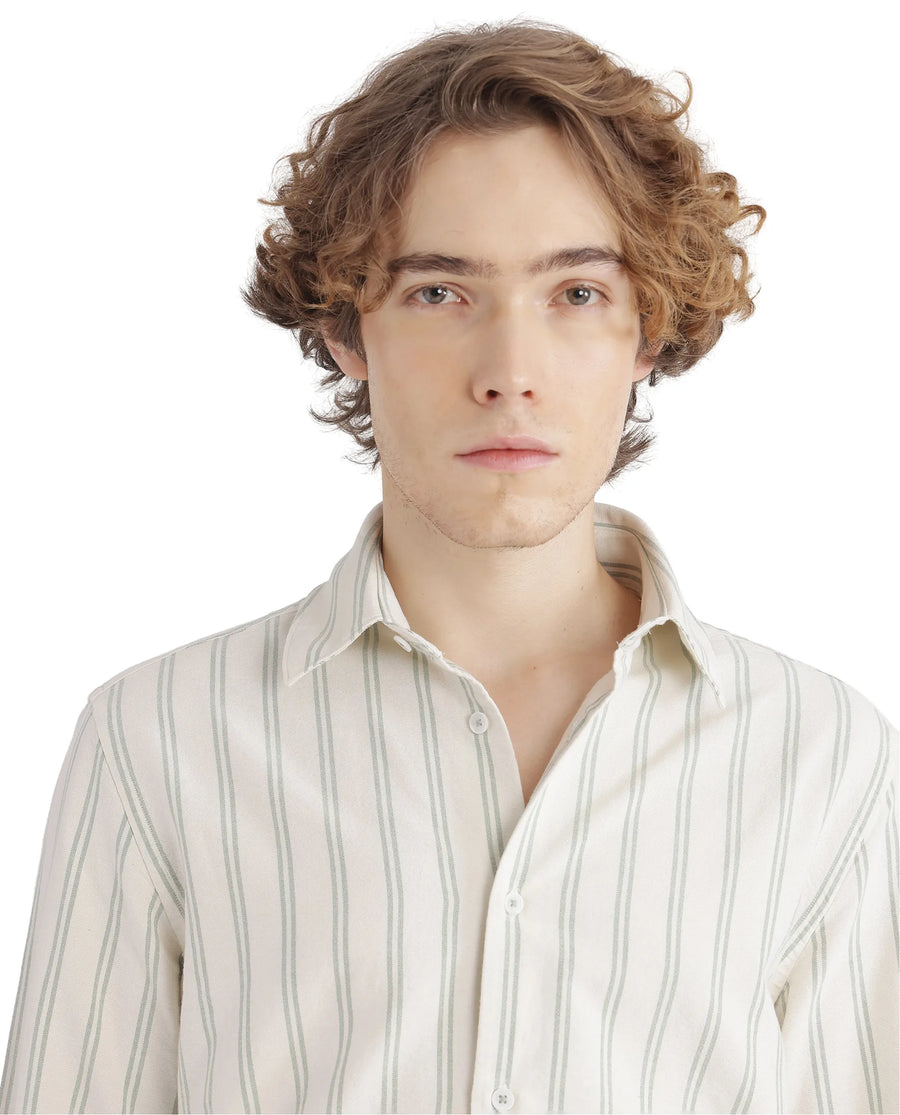 Rare Rabbit Men's Lorw Pastel Green Cotton Striped Print Regular Fit Full Sleeve Collared Shirt