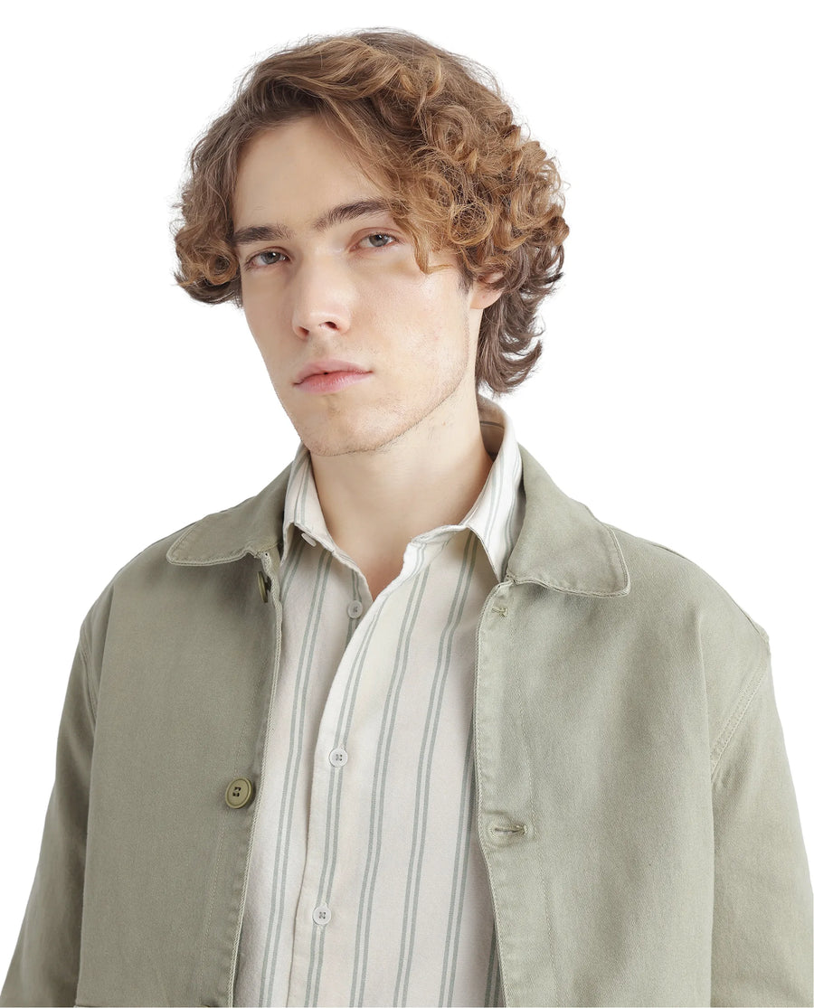 Rare Rabbit Men's Lorw Pastel Green Cotton Striped Print Regular Fit Full Sleeve Collared Shirt