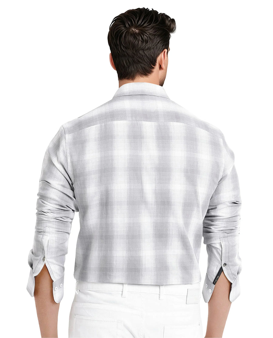 Rare Rabbit Men's Loto Grey Cotton Checked Print Regular Fit Full Sleeve Collared Shirt