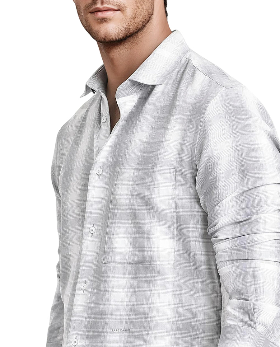 Rare Rabbit Men's Loto Grey Cotton Checked Print Regular Fit Full Sleeve Collared Shirt