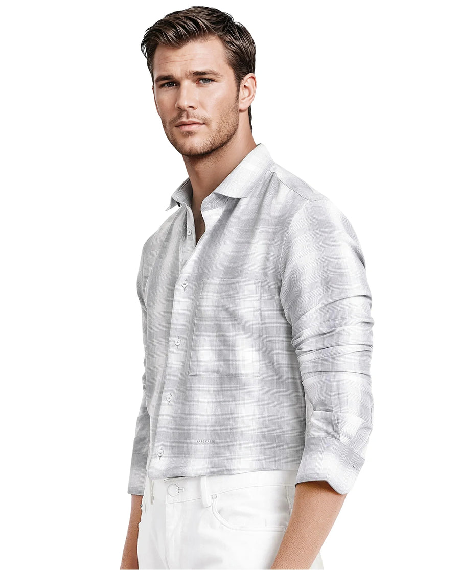 Rare Rabbit Men's Loto Grey Cotton Checked Print Regular Fit Full Sleeve Collared Shirt