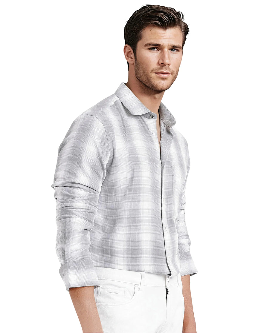 Rare Rabbit Men's Loto Grey Cotton Checked Print Regular Fit Full Sleeve Collared Shirt