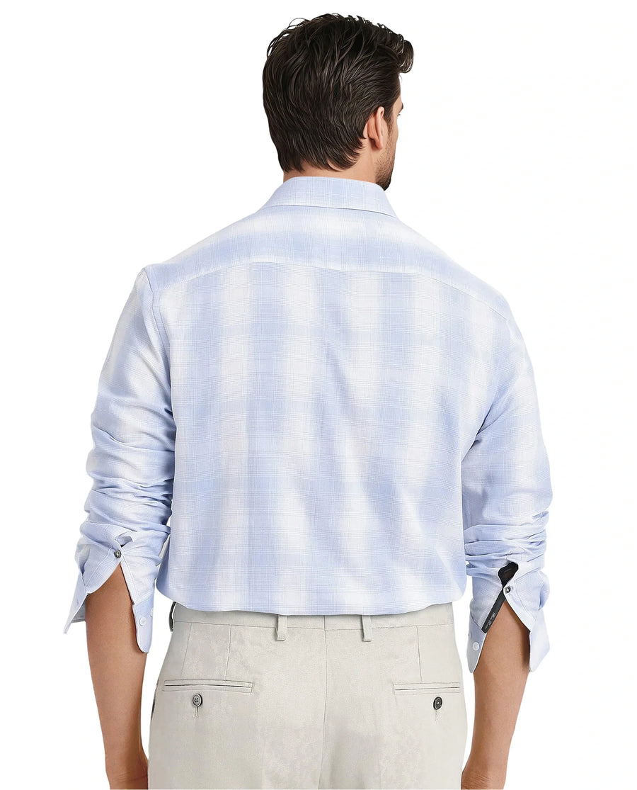 Rare Rabbit Men's Loto Light Blue Cotton Checked Print Regular Fit Full Sleeve Collared Shirt