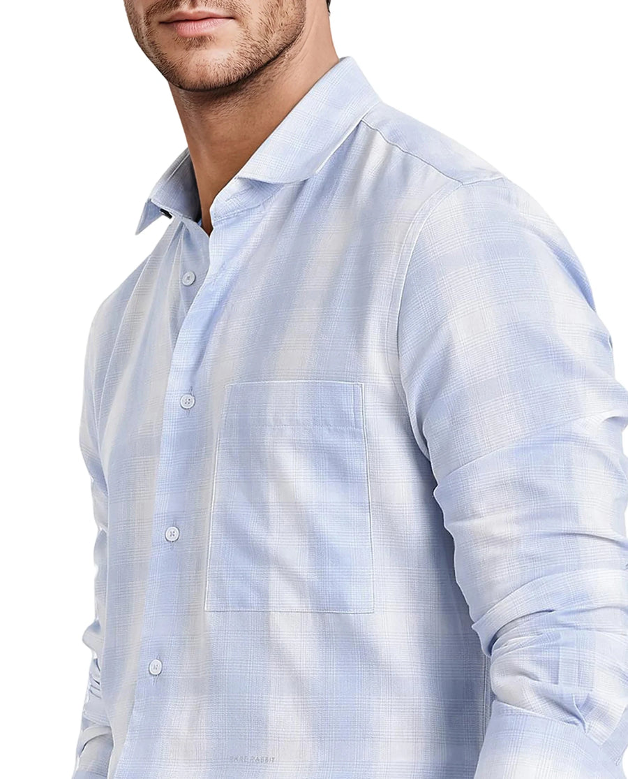 Rare Rabbit Men's Loto Light Blue Cotton Checked Print Regular Fit Full Sleeve Collared Shirt