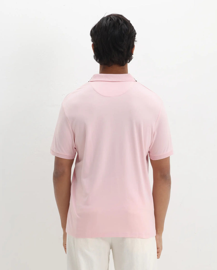 Rare Rabbit Men Loui Light Pink Cotton Fabric Striped Short Sleeve And Collar Neck Plain Polo