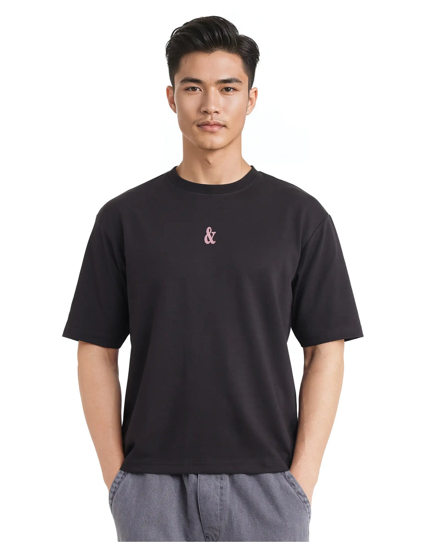 Rare Rabbit Men's Lout Black Cotton Graphic Print Boxy Fit Half Sleeve Crew Neck T-Shirt