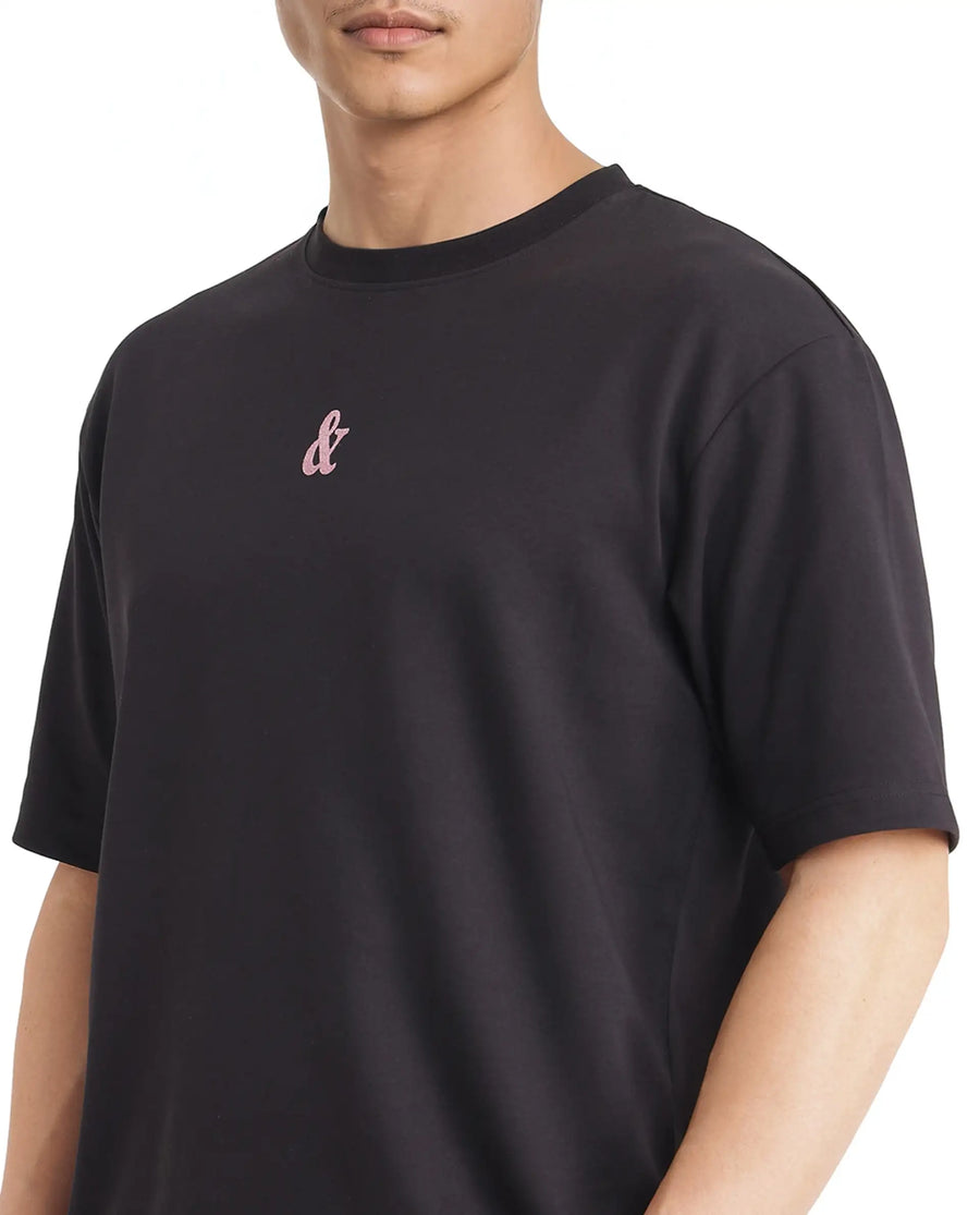 Rare Rabbit Men's Lout Black Cotton Graphic Print Boxy Fit Half Sleeve Crew Neck T-Shirt