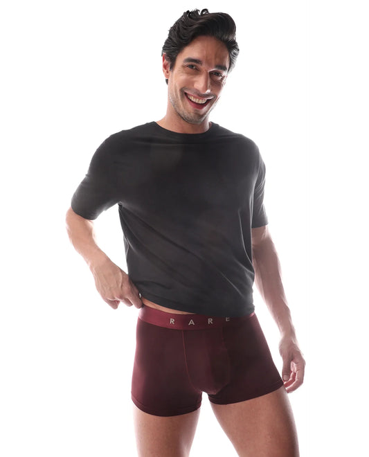 Rare Rabbit Men's Lovi Maroon Soft Nylon Blend Trunks