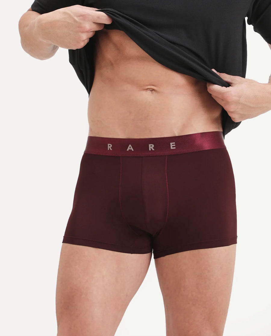 Rare Rabbit Men's Lovi Maroon Soft Nylon Blend Trunks