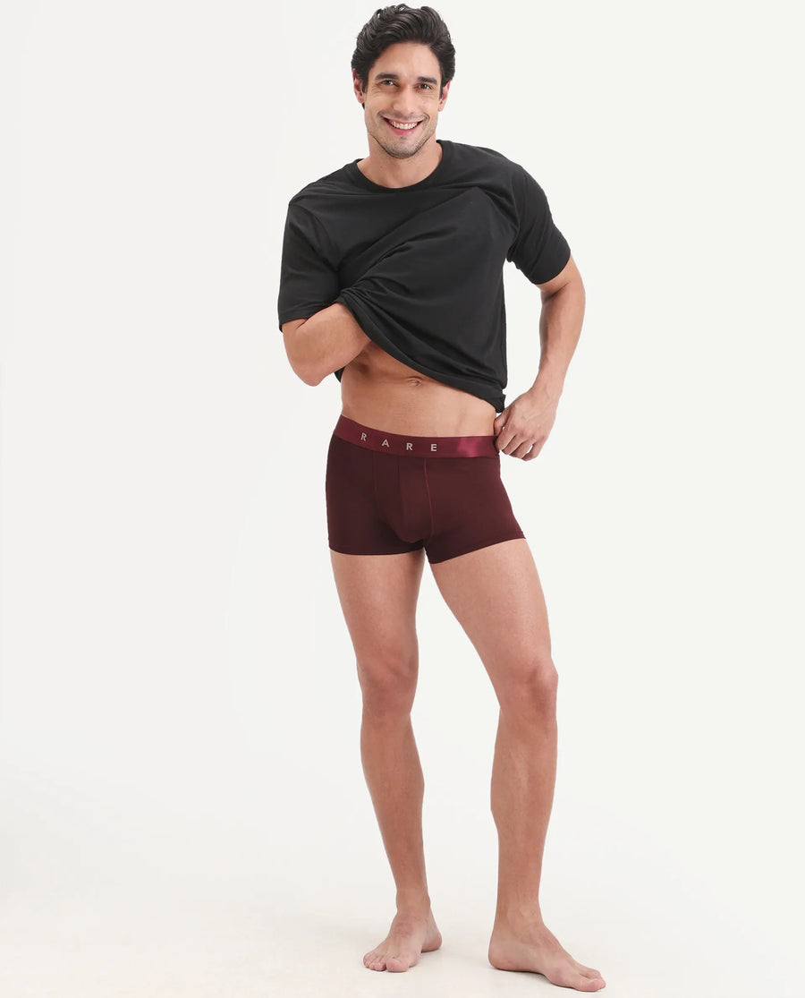 Rare Rabbit Men's Lovi Maroon Soft Nylon Blend Trunks