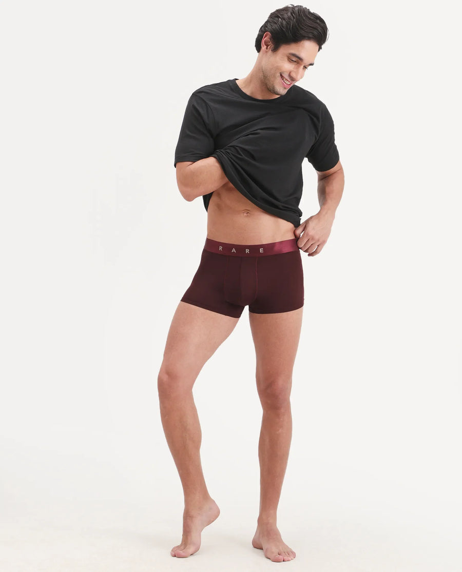 Rare Rabbit Men's Lovi Maroon Soft Nylon Blend Trunks