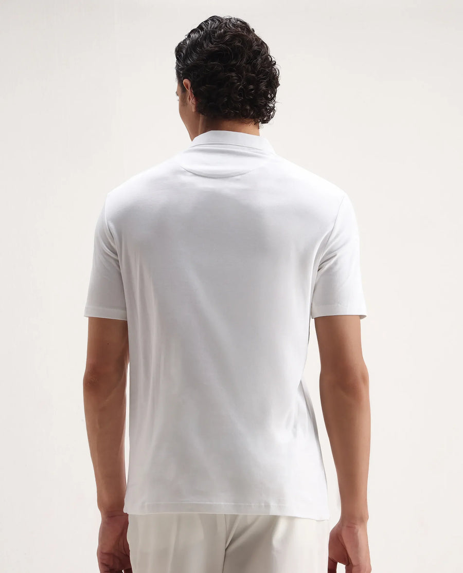 Rare Rabbit Men's Lov White Cotton Embroidered Regular Fit Half Sleeve Polo