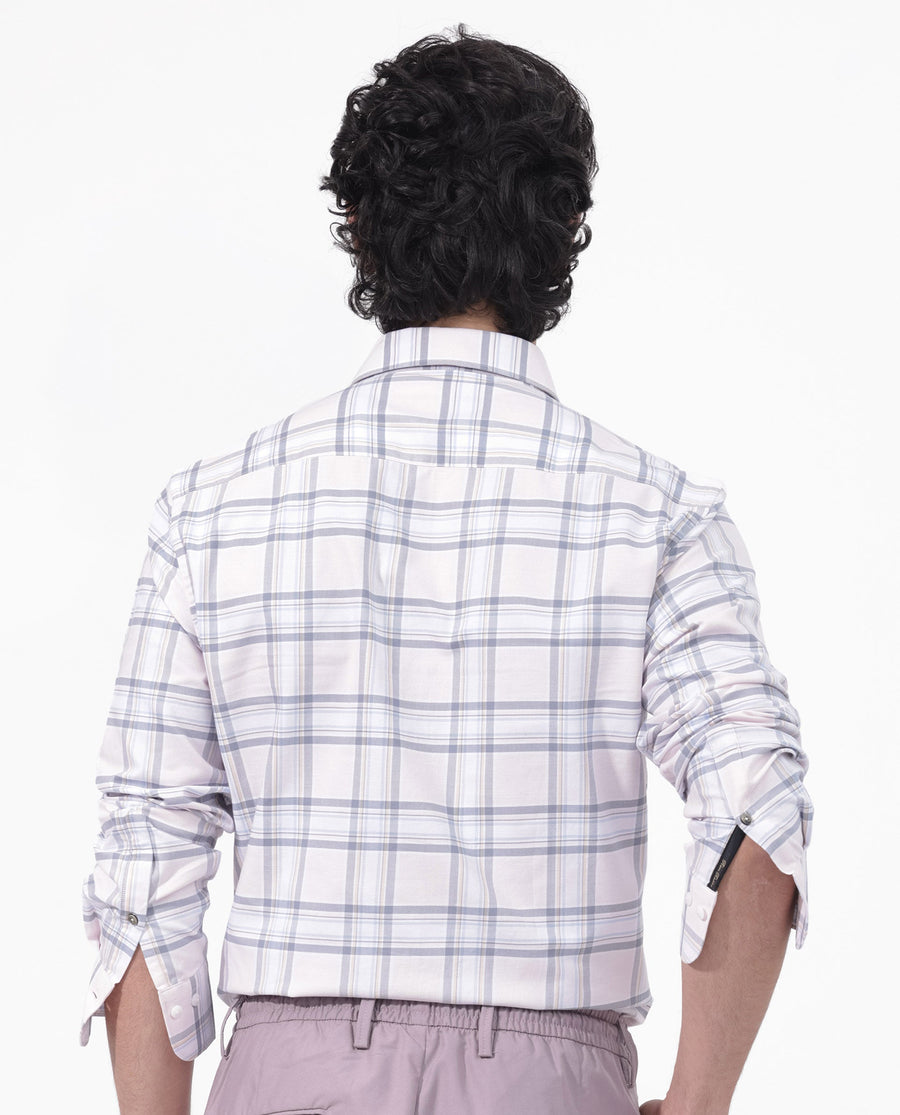 Rare Rabbit Men's Lowen Pastel Pink Cotton Checked Print Regular Fit Full Sleeve Collared Shirt