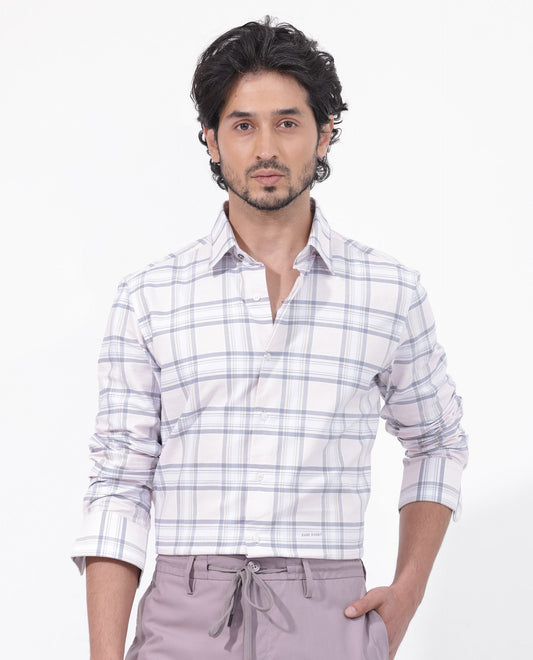 Rare Rabbit Men's Lowen Pastel Pink Cotton Checked Print Regular Fit Full Sleeve Collared Shirt