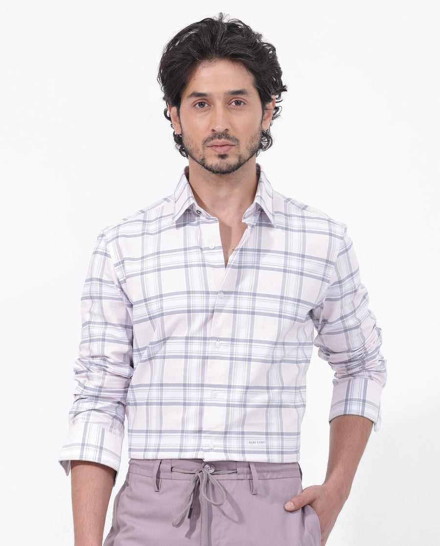 Rare Rabbit Men's Lowen Pastel Pink Cotton Checked Print Regular Fit Full Sleeve Collared Shirt